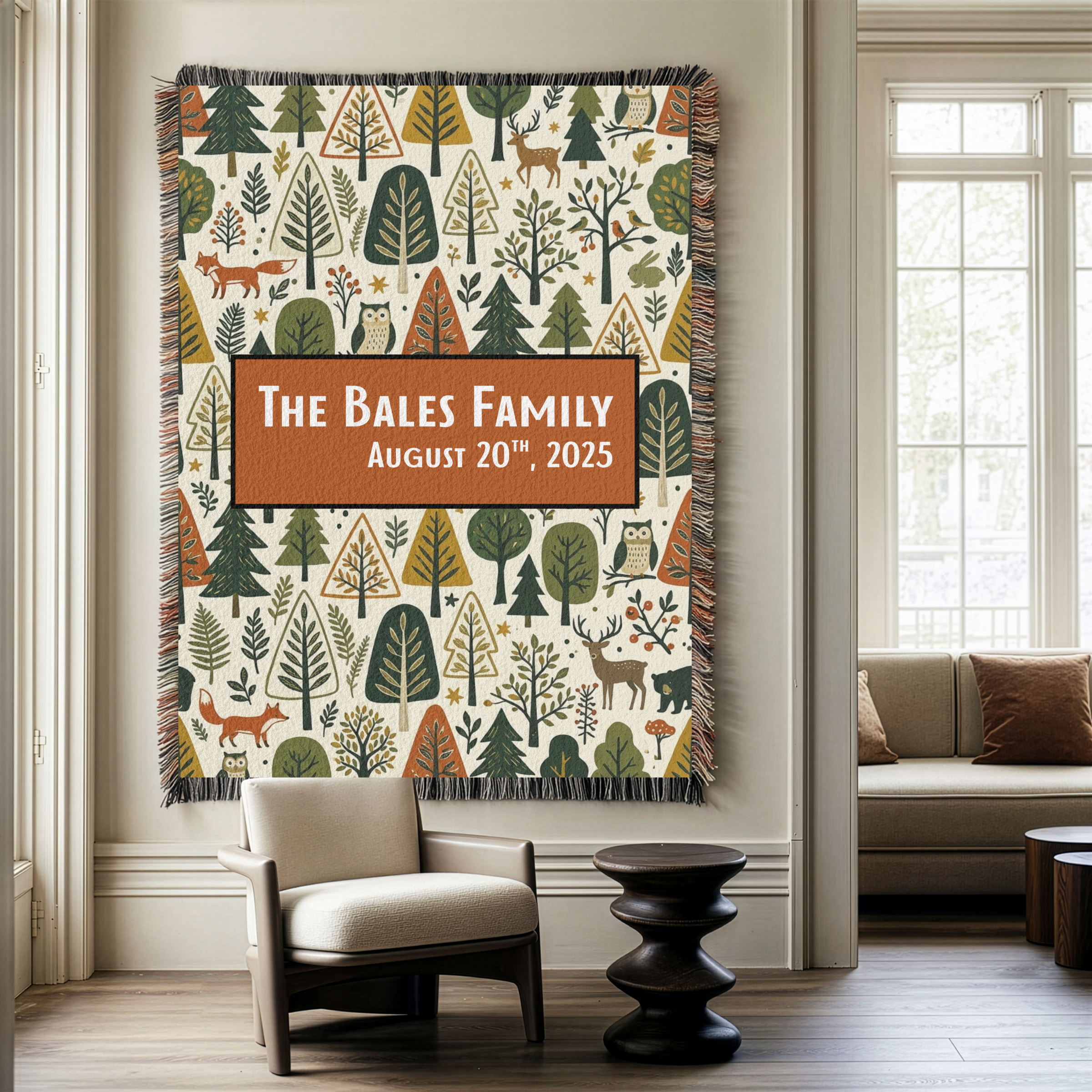 Personalized Family Animal Forest Woven Blanket
