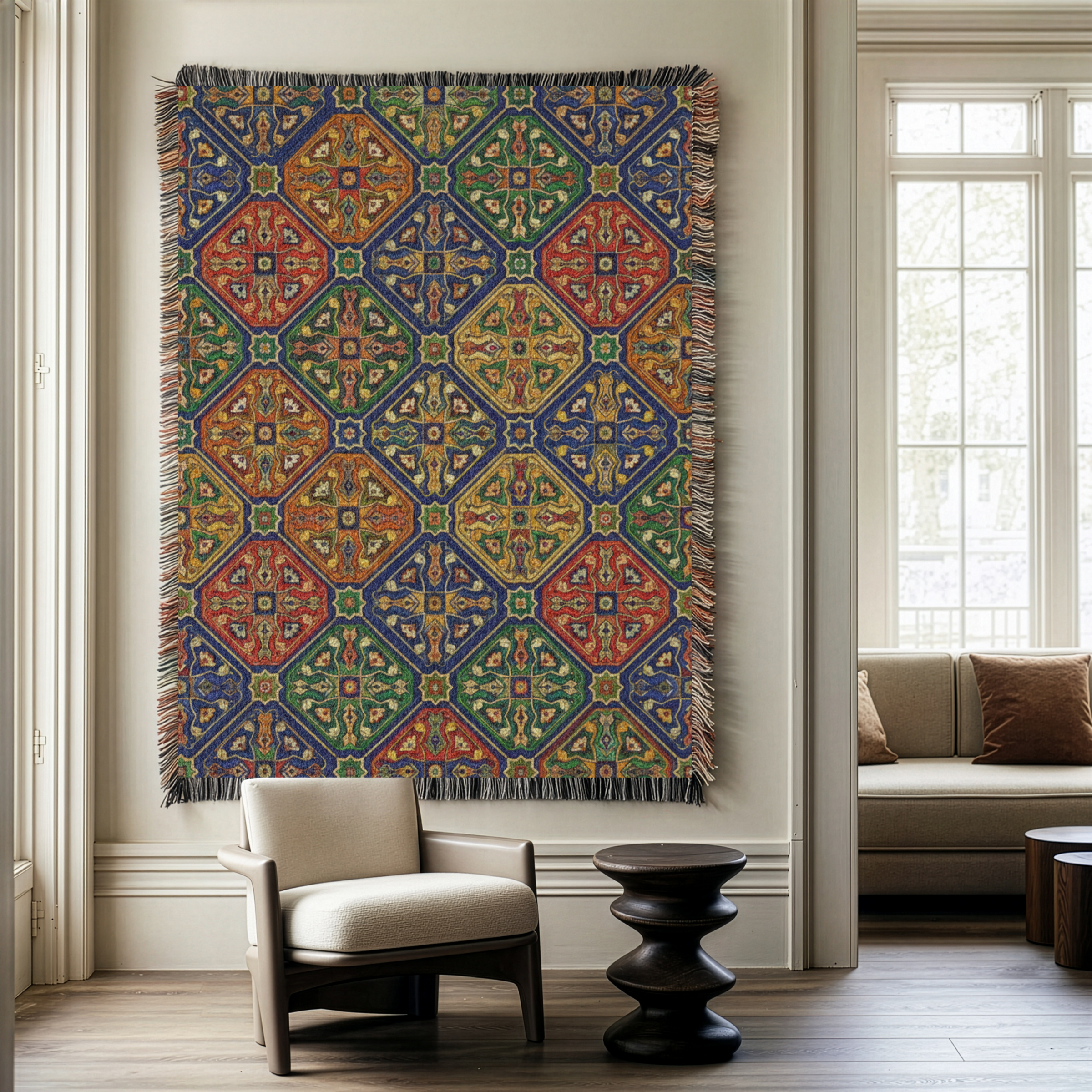 Moroccan Zellige Tapestry Woven Blanket