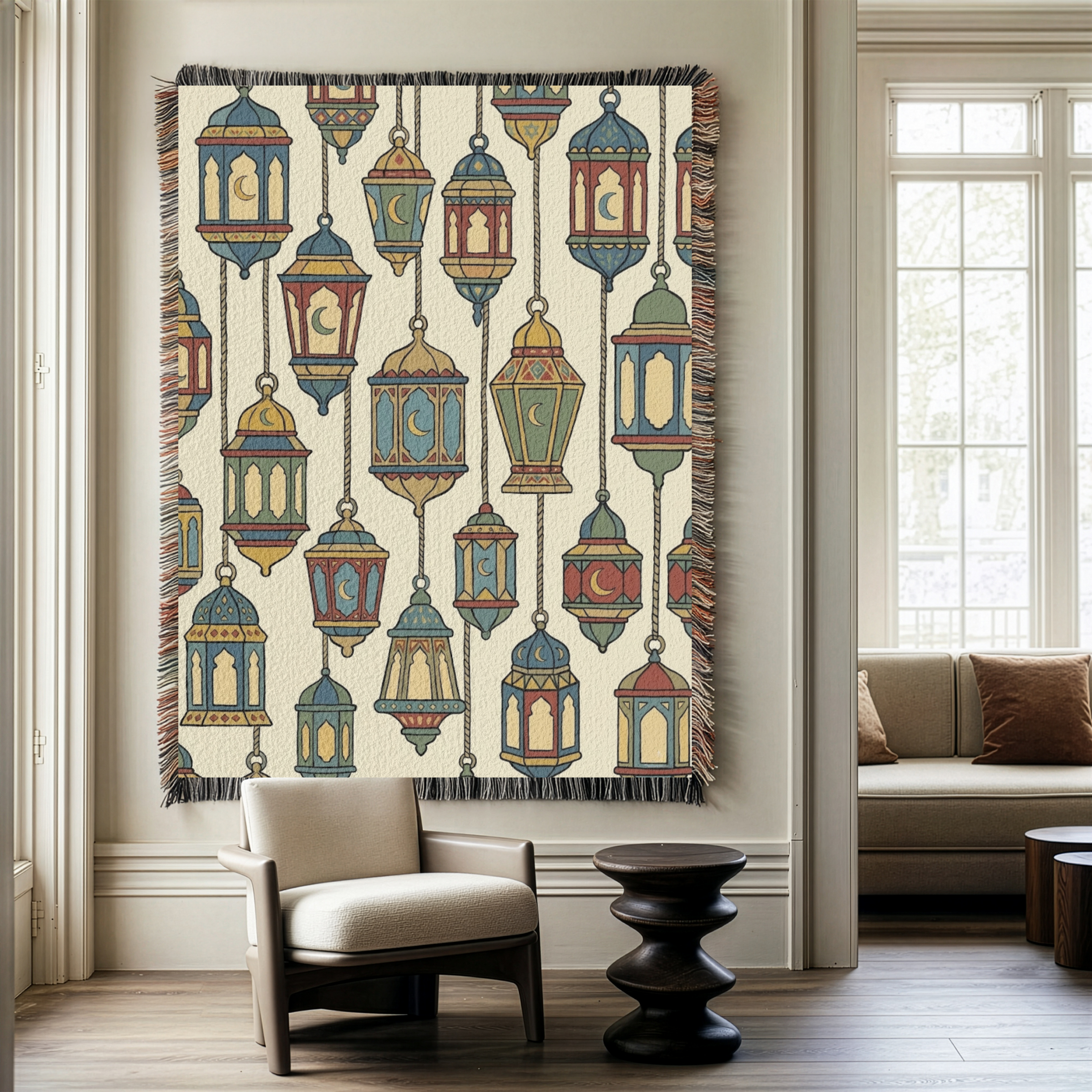 Moroccan Lantern Tapestry Woven Blanket