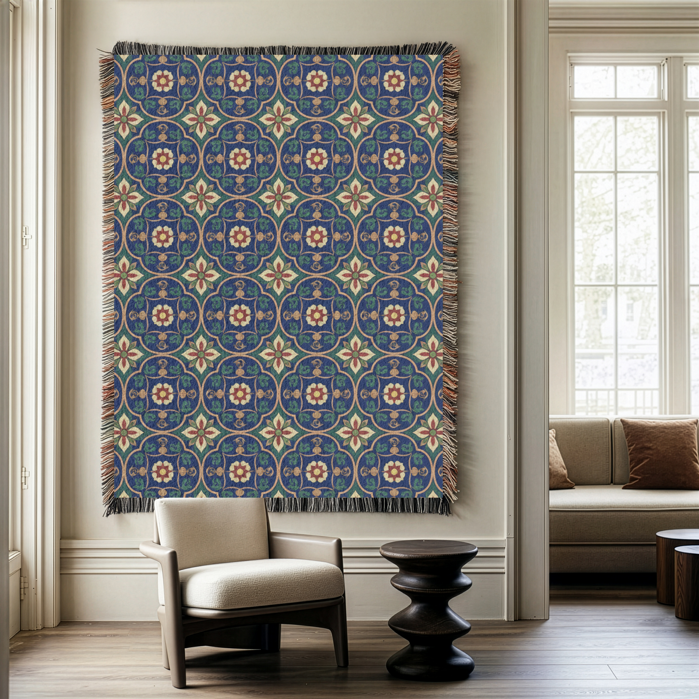 Islamic Floral Medallions Tapestry Woven Blanket