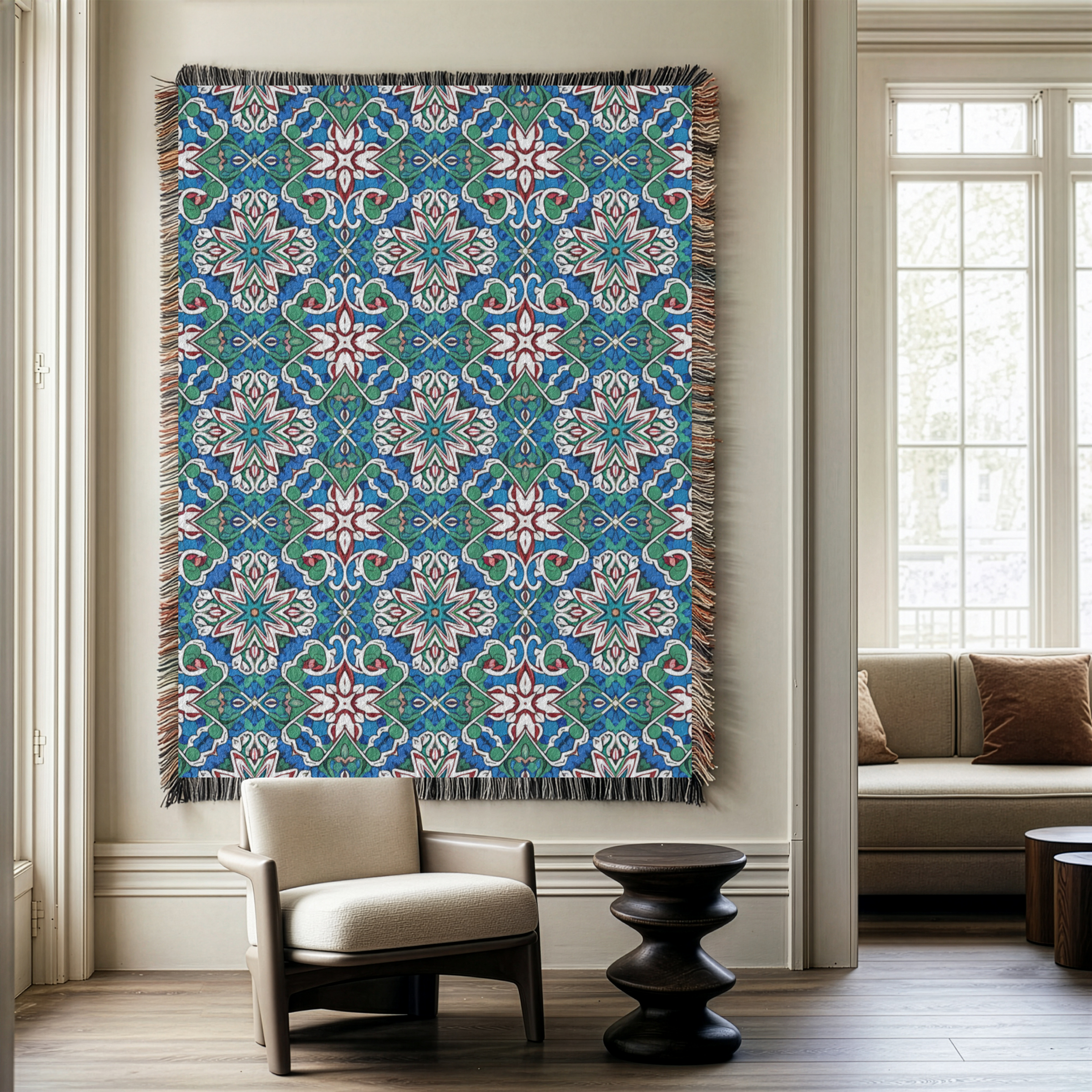 Turkish Blues Tapestry Woven Blanket