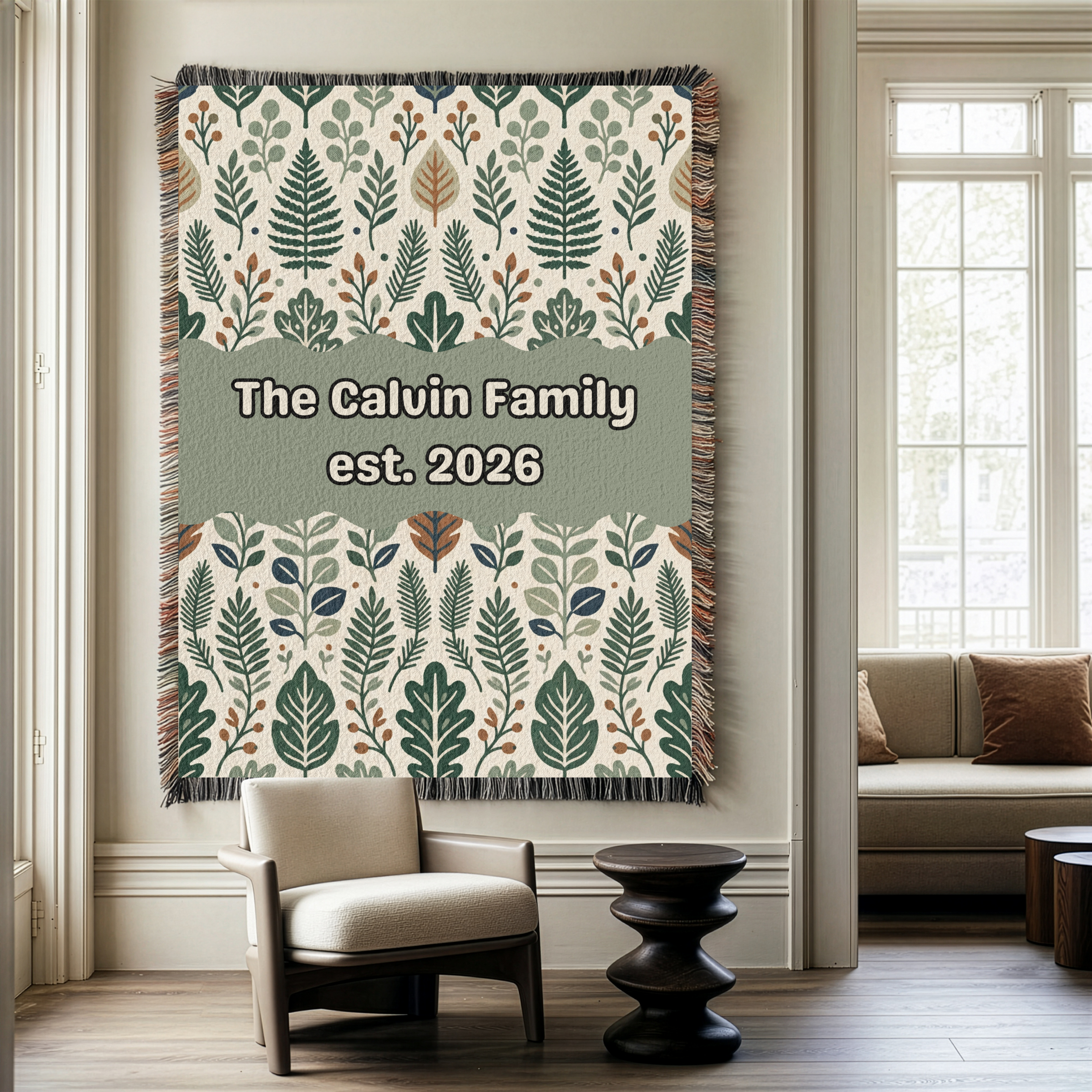 Personalized Family Earthy Heirloom Woven Blanket Throw