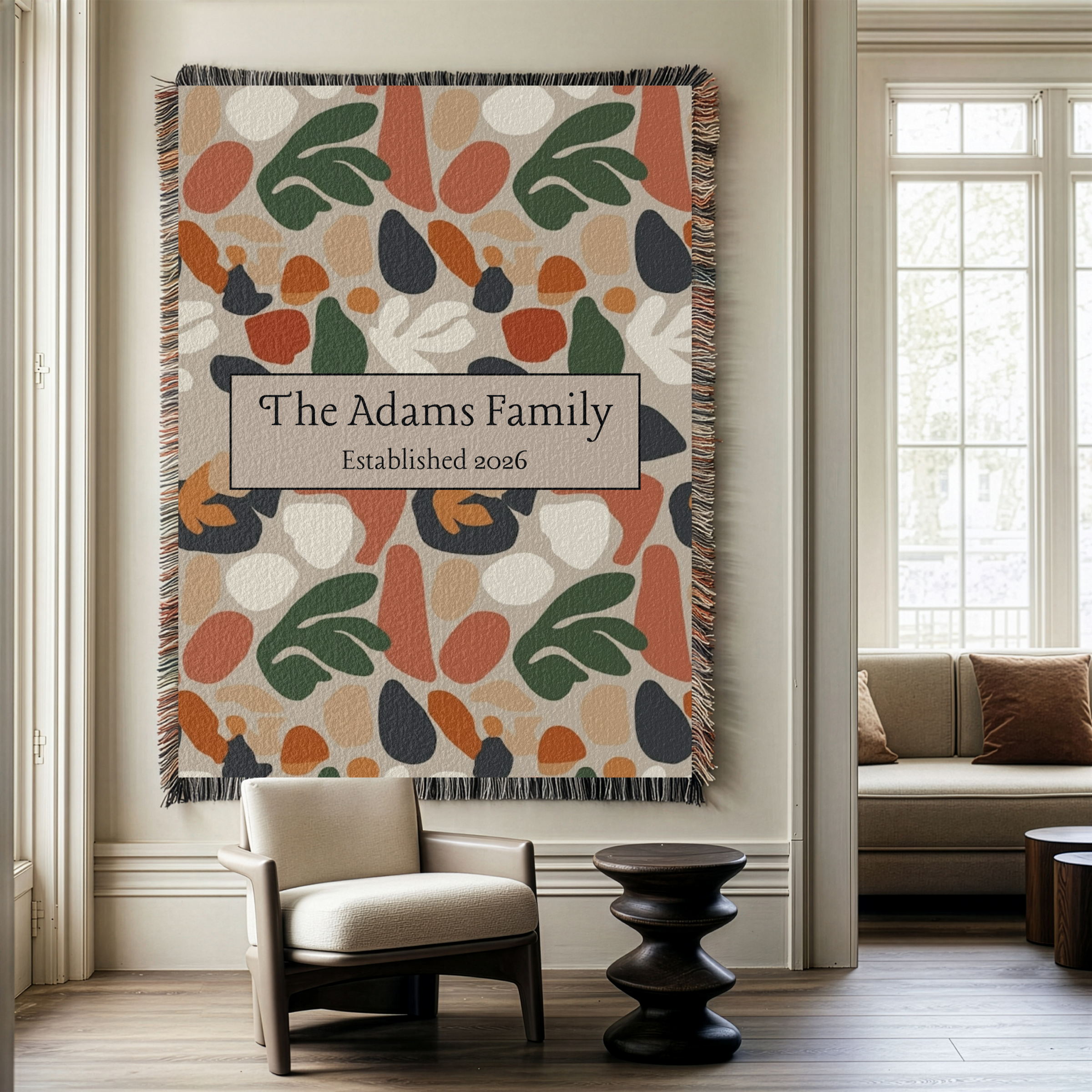 Personalized Woven Blanket — Custom Name Floral Tapestry Throw