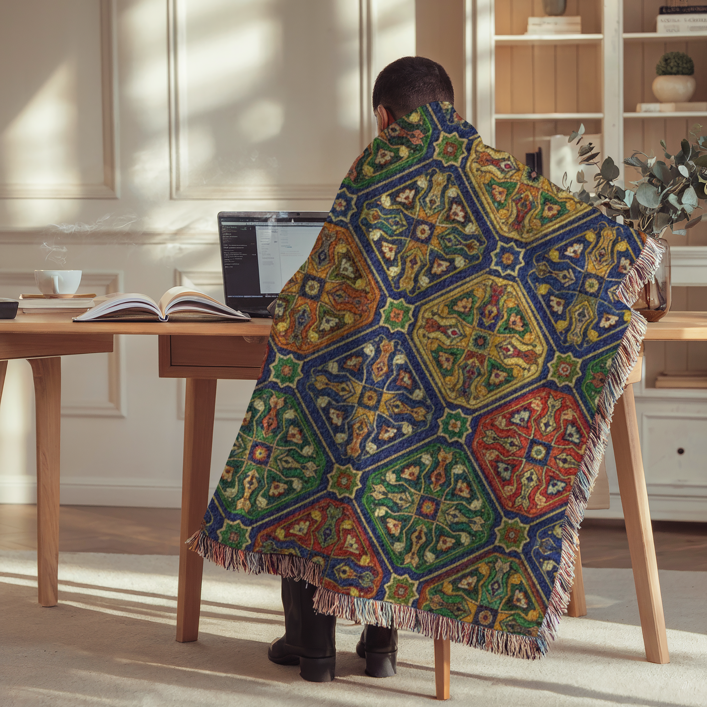 Moroccan Zellige Tapestry Woven Blanket