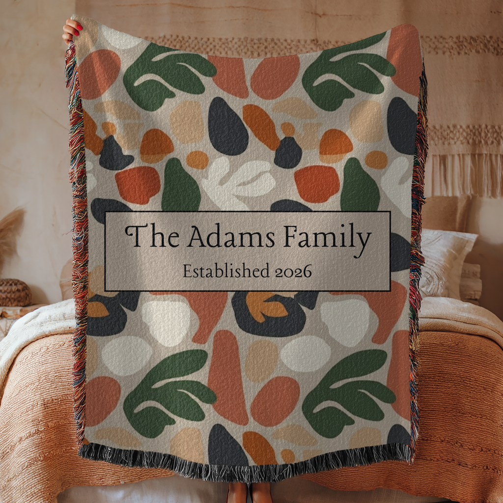 Personalized Woven Blanket — Custom Name Floral Tapestry Throw