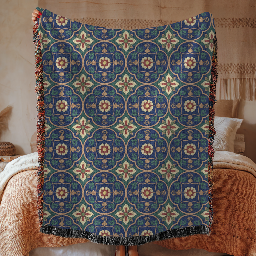 Islamic Floral Medallions Tapestry Woven Blanket