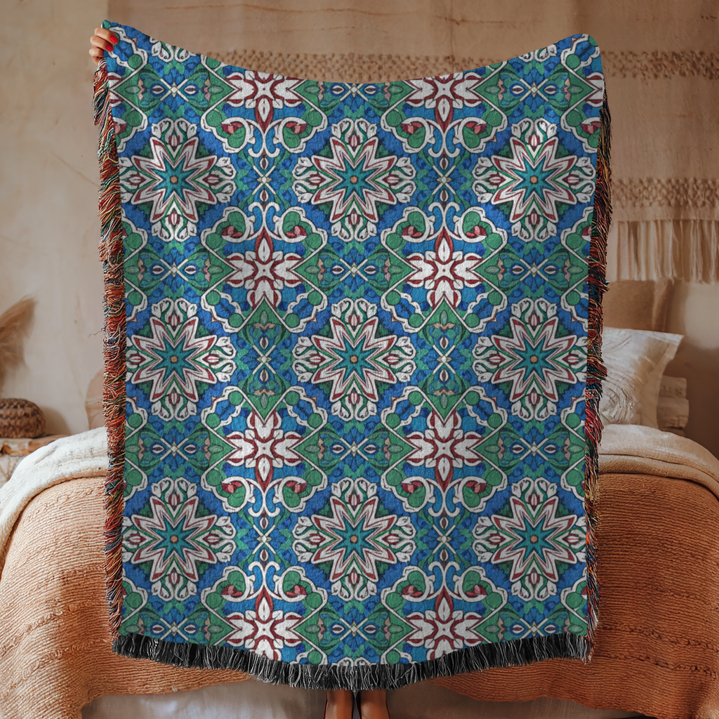 Turkish Blues Tapestry Woven Blanket