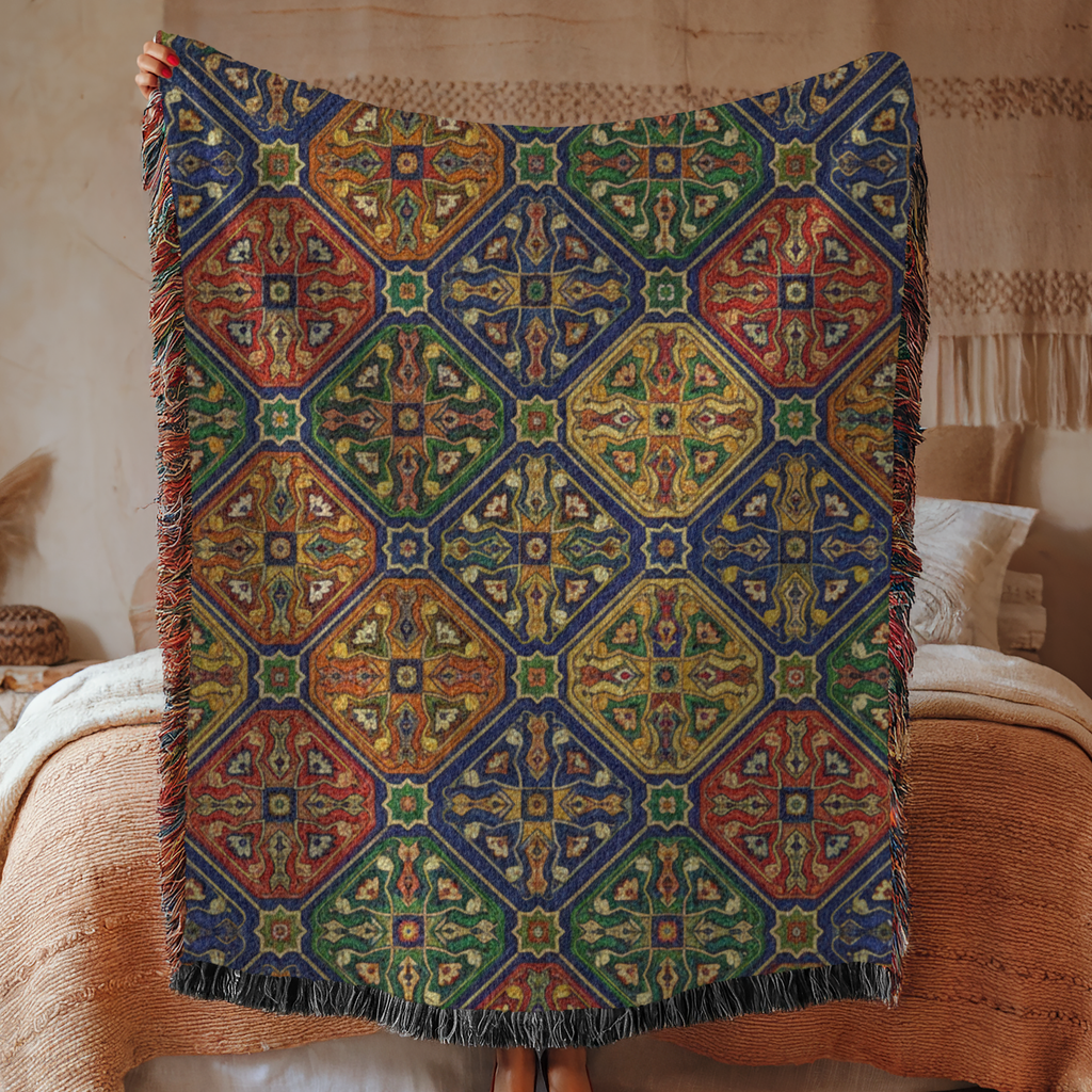 Moroccan Zellige Tapestry Woven Blanket