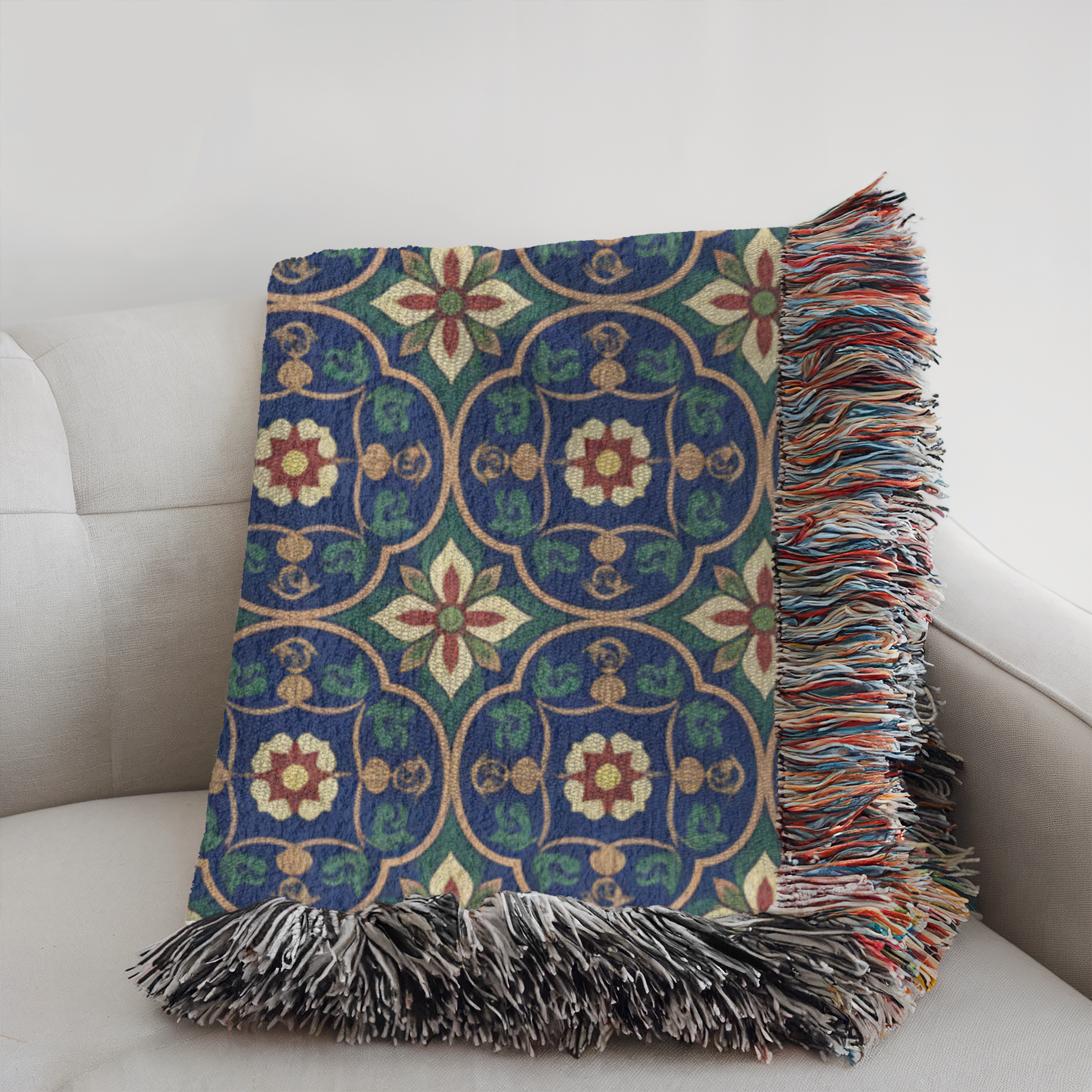 Islamic Floral Medallions Tapestry Woven Blanket