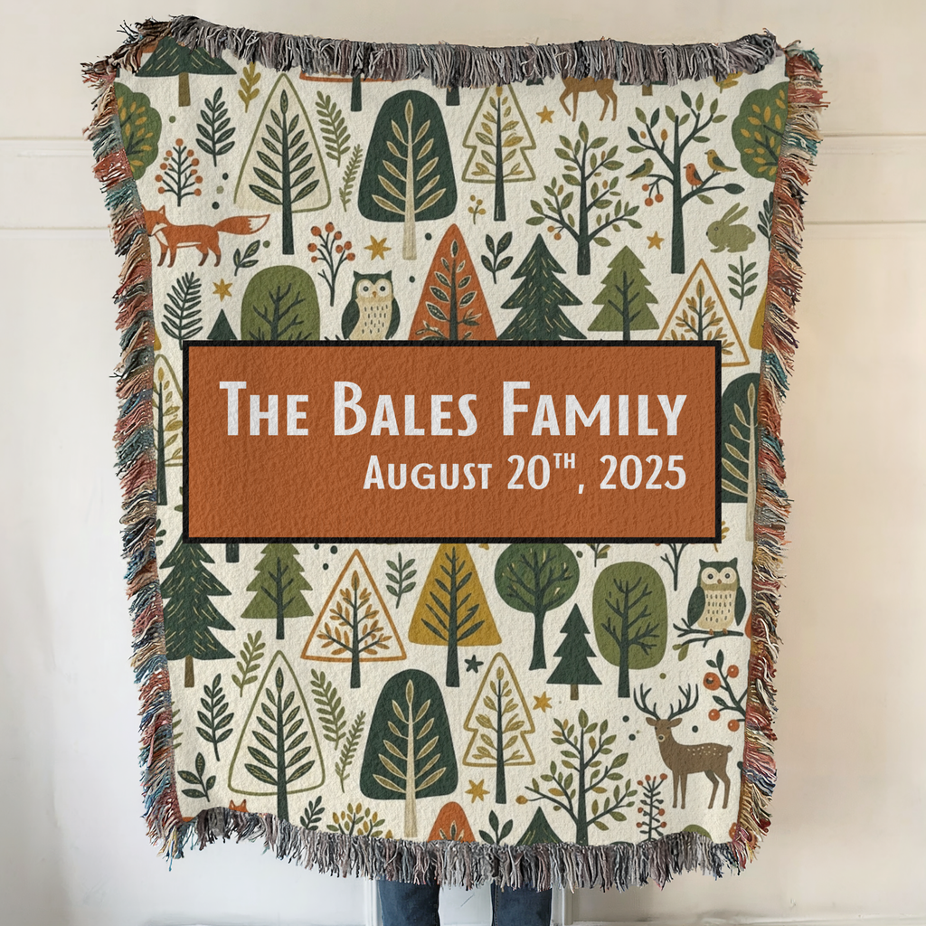 Personalized Family Animal Forest Woven Blanket