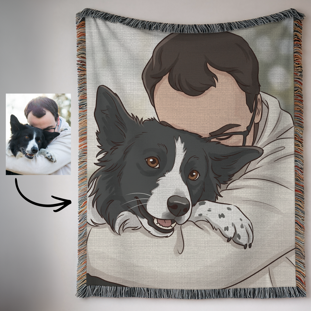 Custom Cartoon Dog Photo Woven Blanket