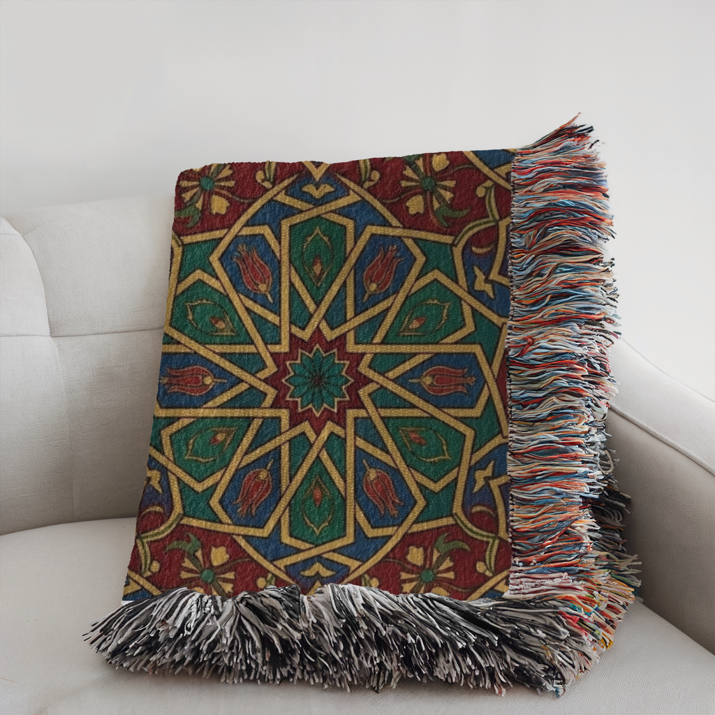Moroccan Geometric Pattern Tapestry Woven Blanket