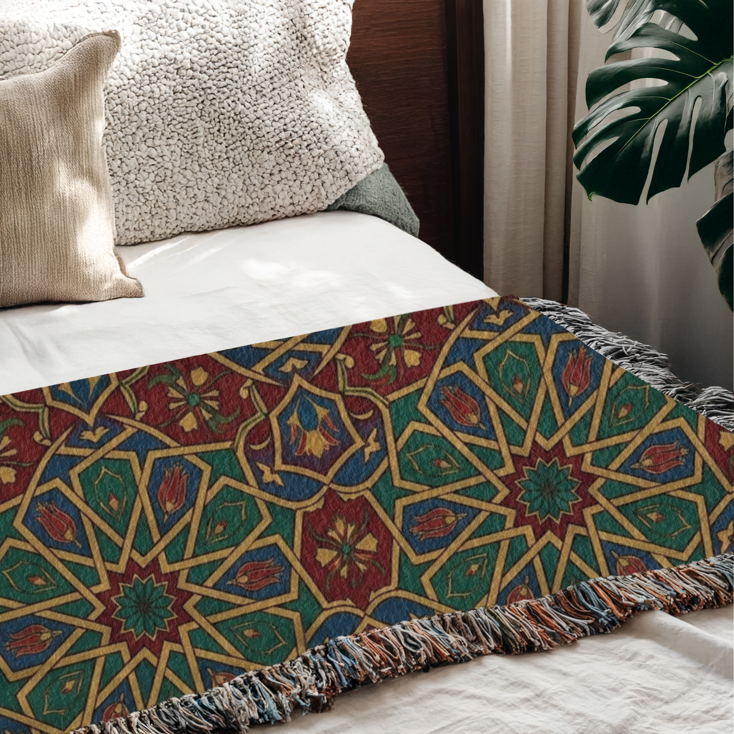 Moroccan Geometric Pattern Tapestry Woven Blanket