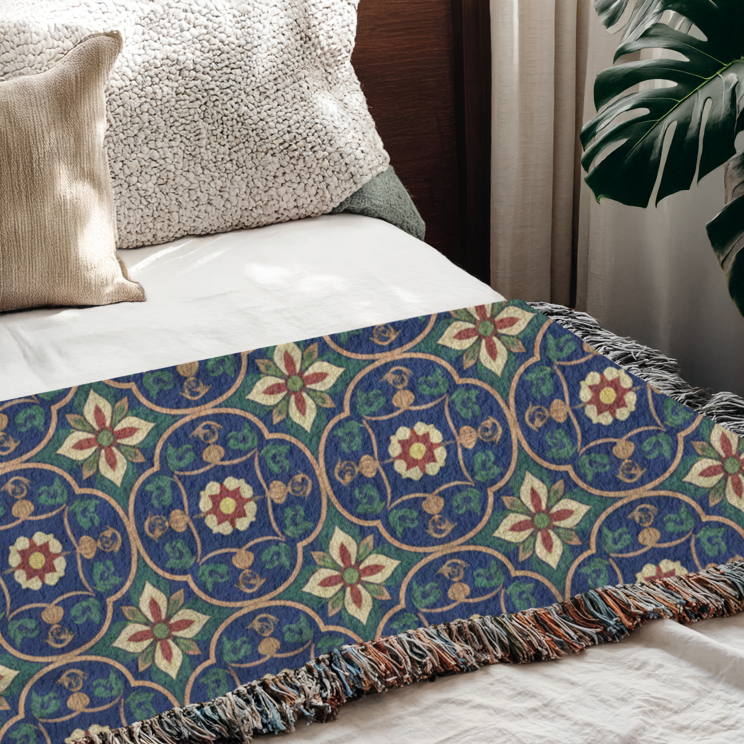 Islamic Floral Medallions Tapestry Woven Blanket