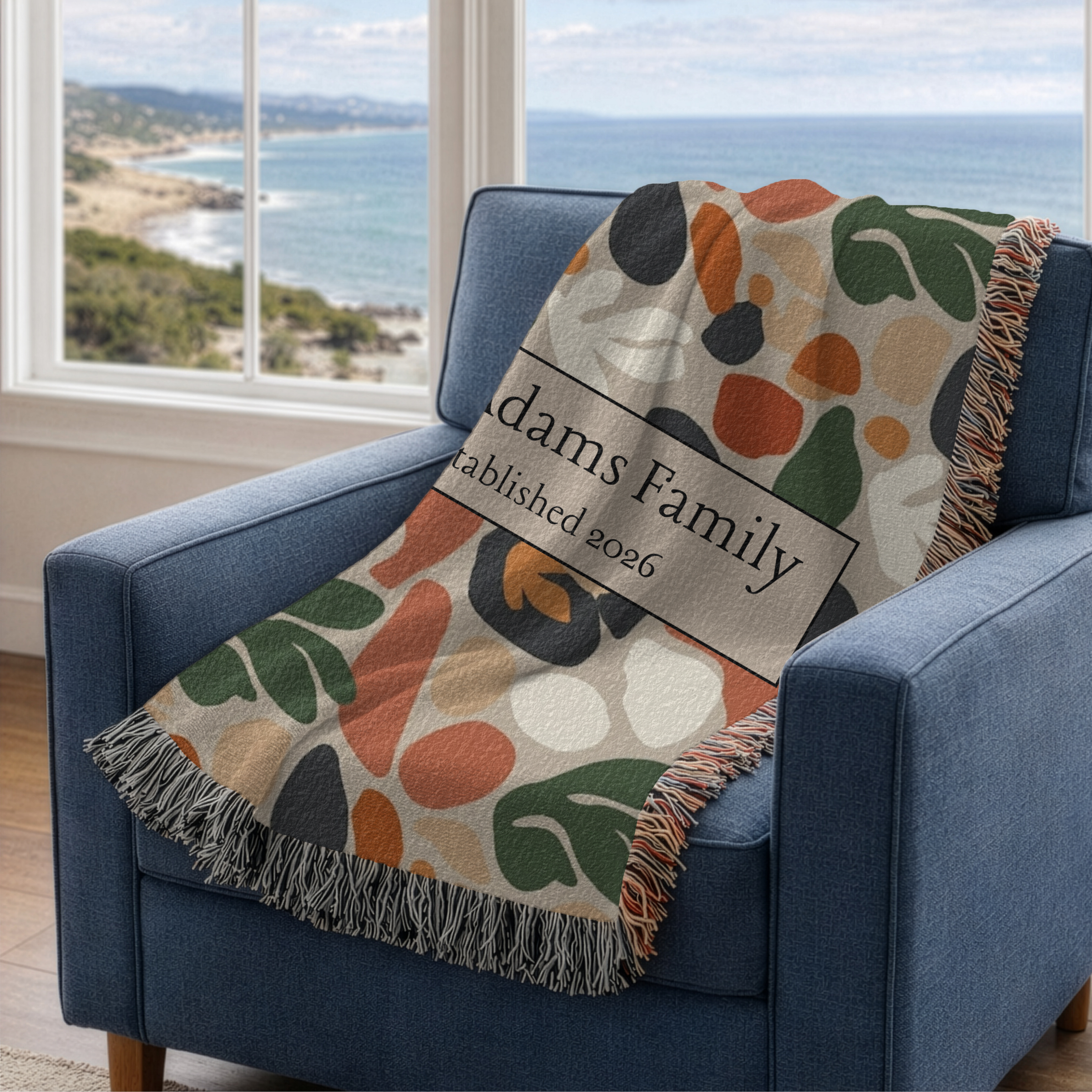 Personalized Woven Blanket — Custom Name Floral Tapestry Throw