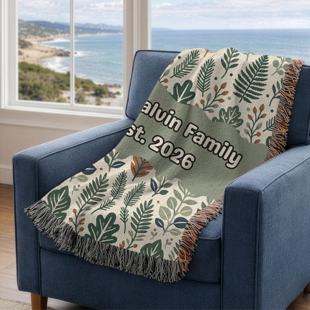 Personalized Family Earthy Heirloom Woven Blanket Throw
