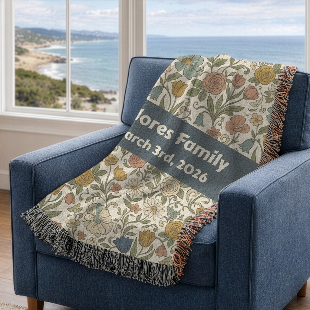 Personalized Floral Garden Woven Blanket Throw